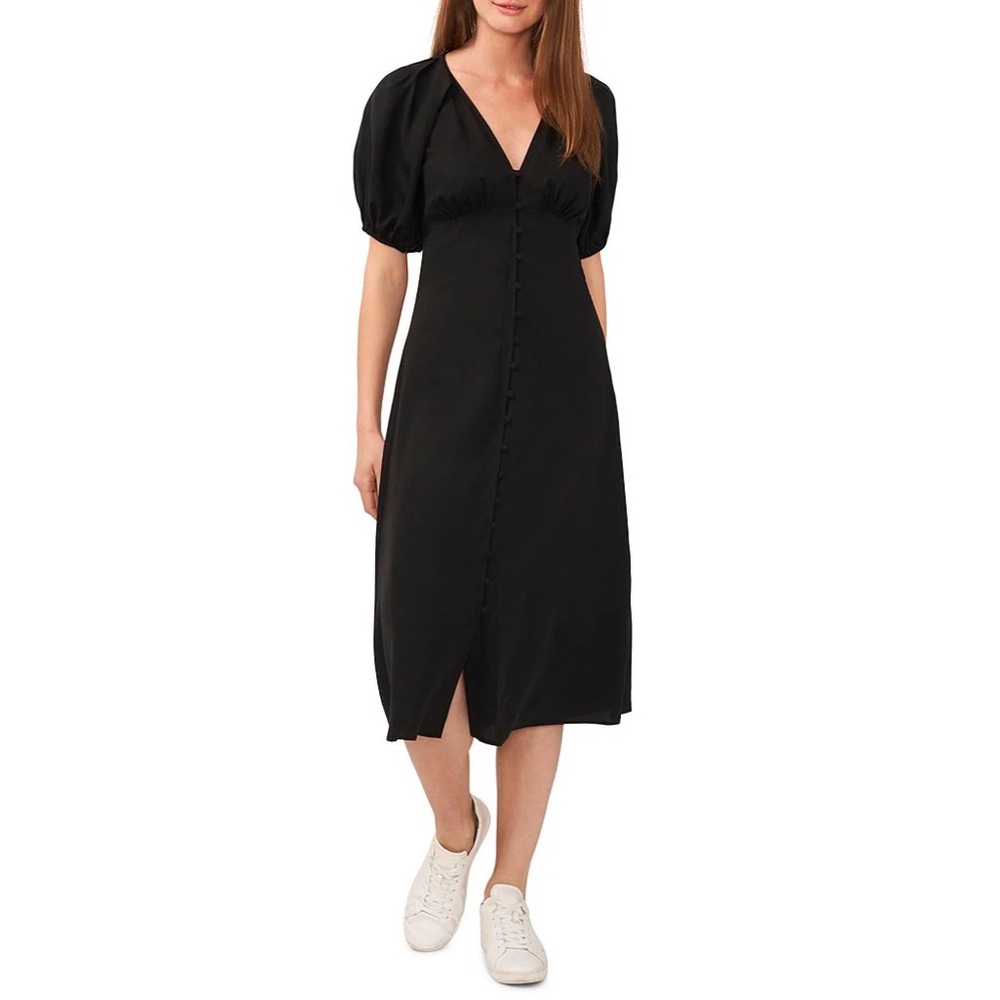 Puff Sleeve Button Front Dress